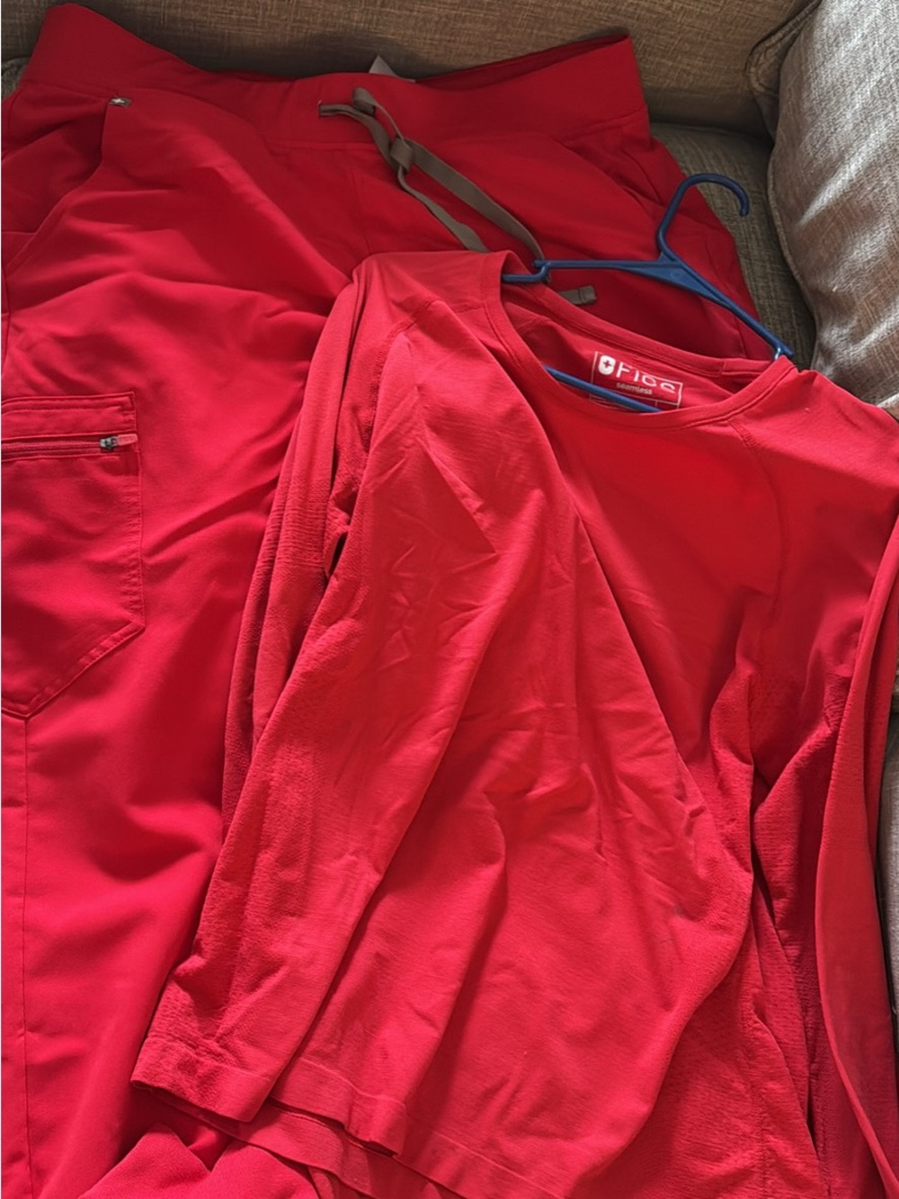 Figs Red Lightweight Shirt and Matching Pants Scrub Set